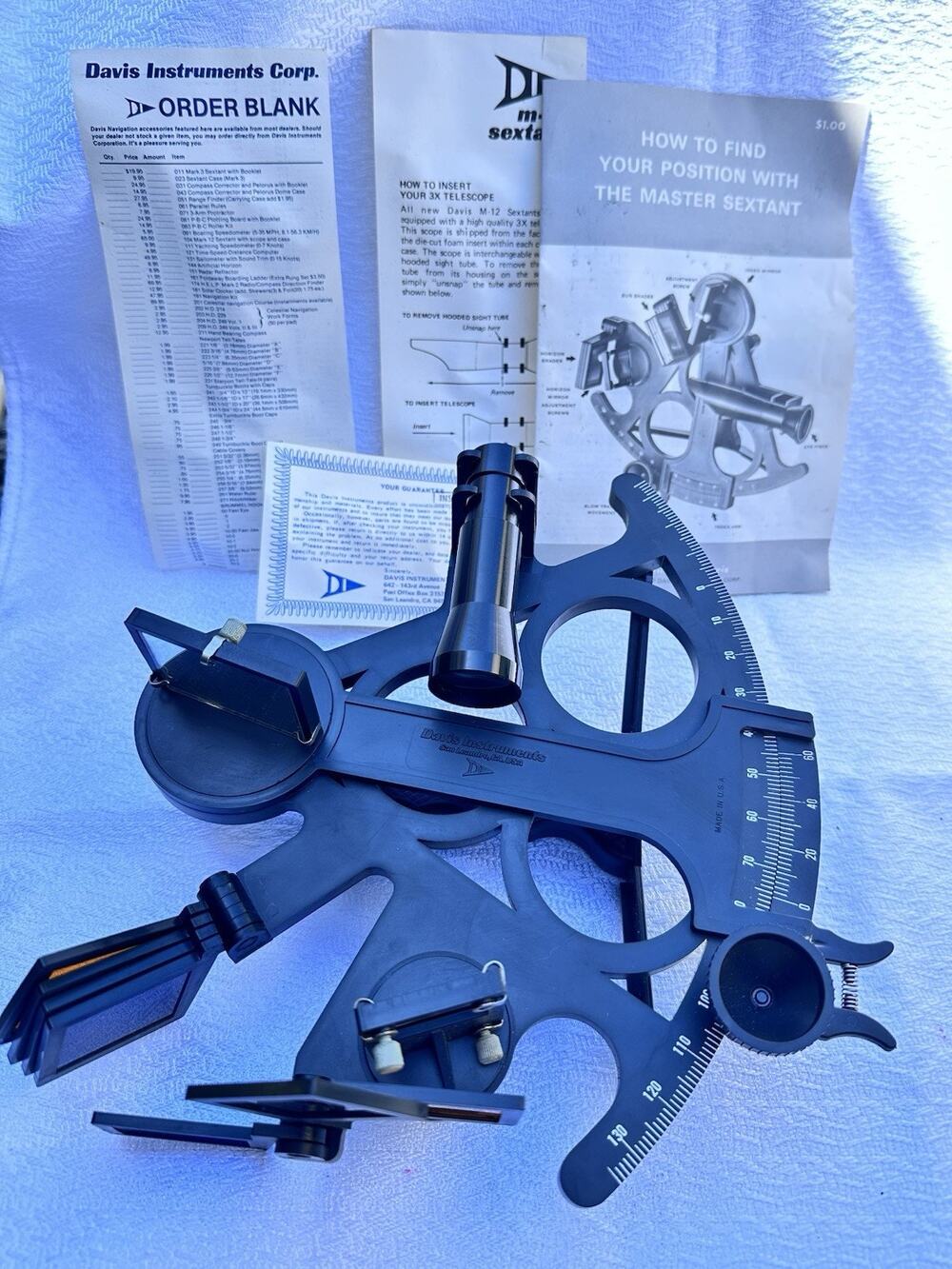 Vintage Davis Instruments Master Sextant w/ Case Manuals Telescope Complete USA